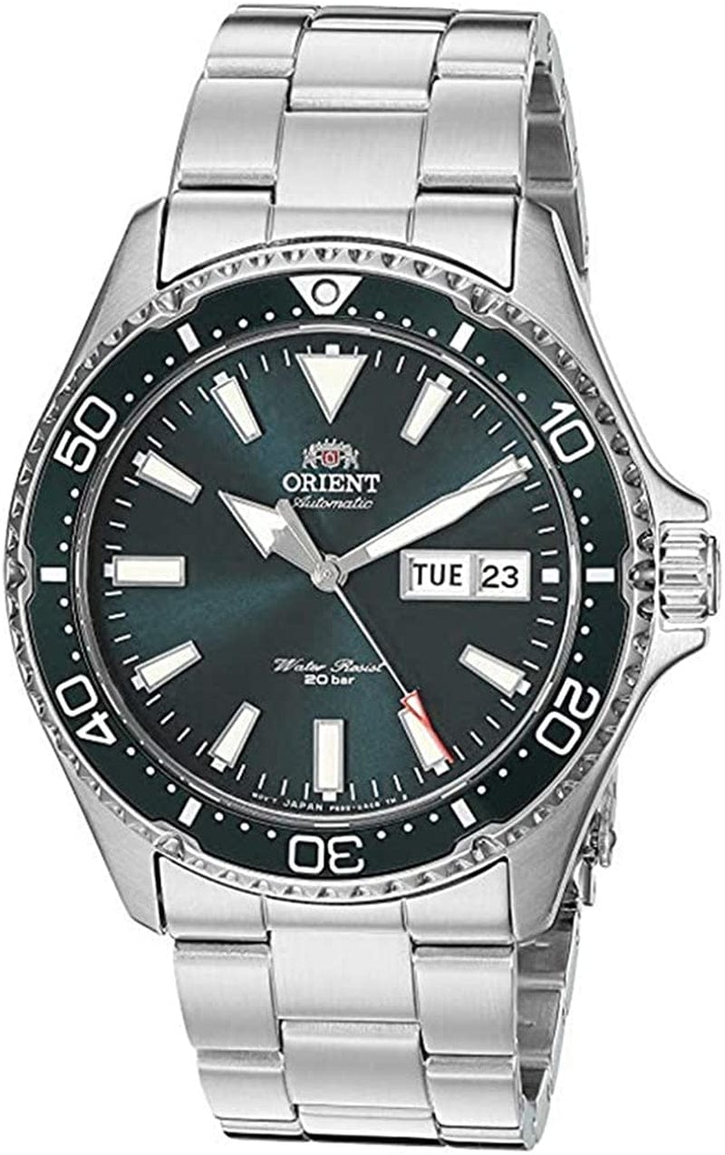 Orient Men'S Kamasu Stainless Steel Japanese-Automatic Diving Watch Green - Metal Bracelet