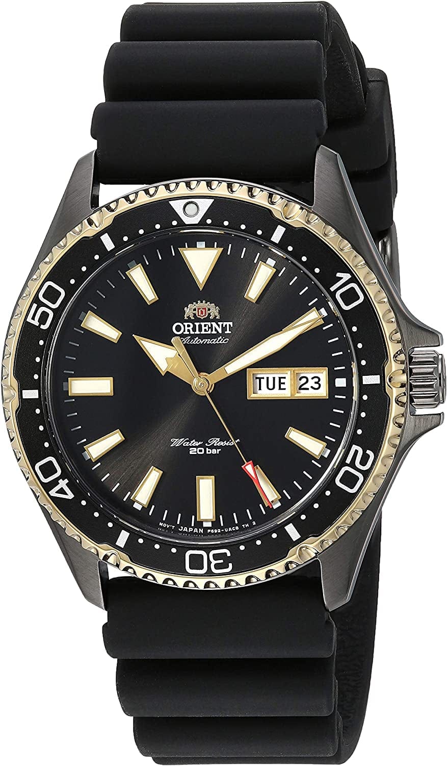 Orient Men'S Kamasu Stainless Steel Japanese-Automatic Diving Watch Two-Tone Black/Gold - Rubber Strap