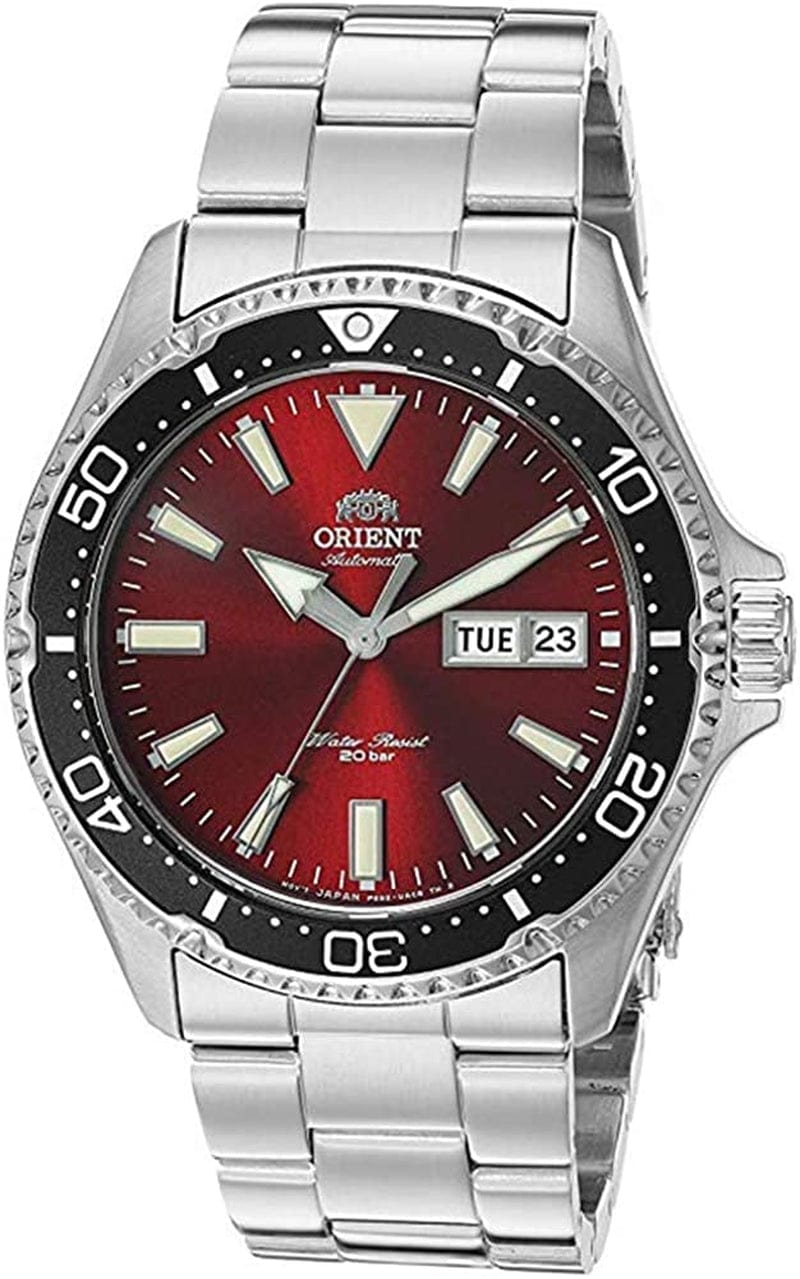 Orient Men'S Kamasu Stainless Steel Japanese-Automatic Diving Watch Red - Metal Bracelet