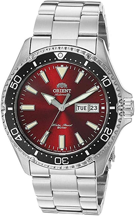 Orient Men'S Kamasu Stainless Steel Japanese-Automatic Diving Watch Red - Metal Bracelet