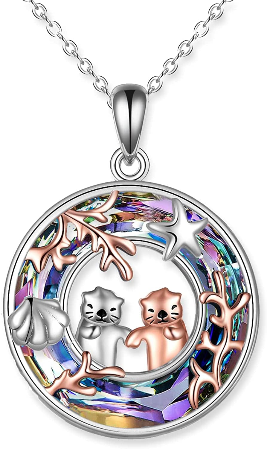 Otter Gifts for Women Sterling Silver Crystal Sea Otter Necklace Cute Otter Pendant for Mom Sister Girls Christmas Jewelry Gift purple crystal otter