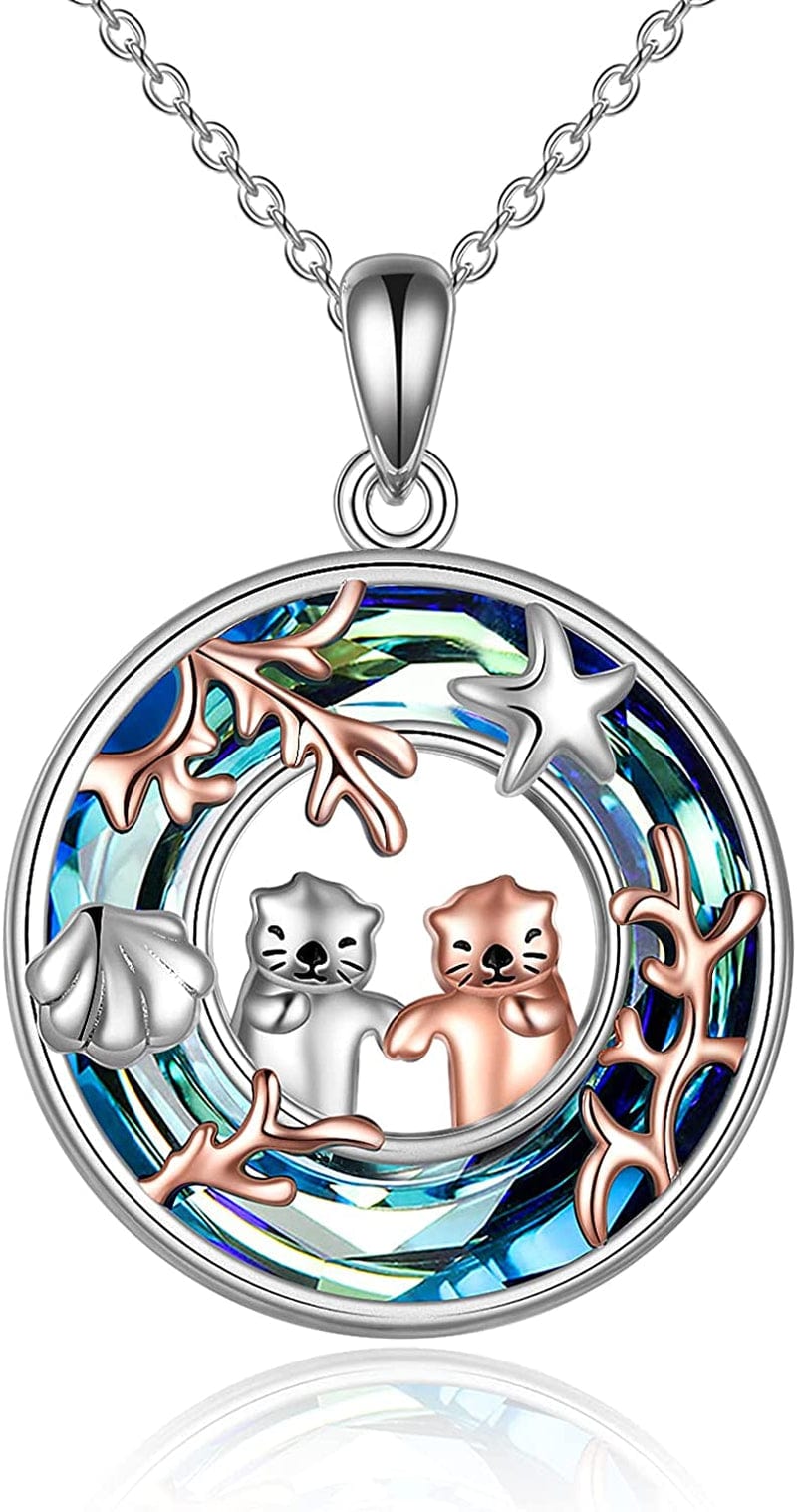 Otter Gifts for Women Sterling Silver Crystal Sea Otter Necklace Cute Otter Pendant for Mom Sister Girls Christmas Jewelry Gift crystal otter necklace