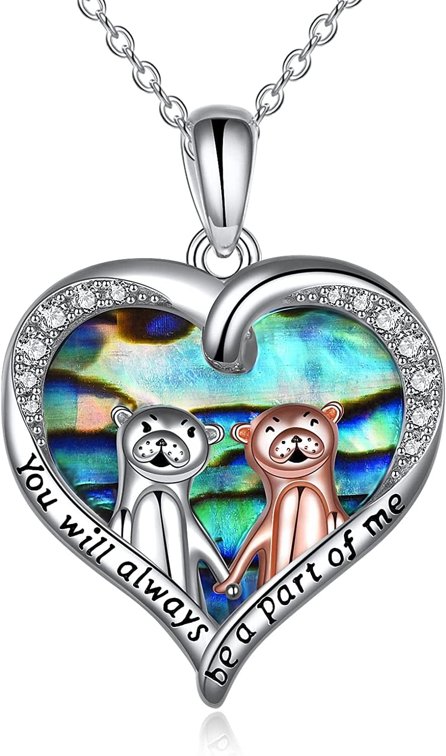 Otter Gifts for Women Sterling Silver Crystal Sea Otter Necklace Cute Otter Pendant for Mom Sister Girls Christmas Jewelry Gift abalone shell otter
