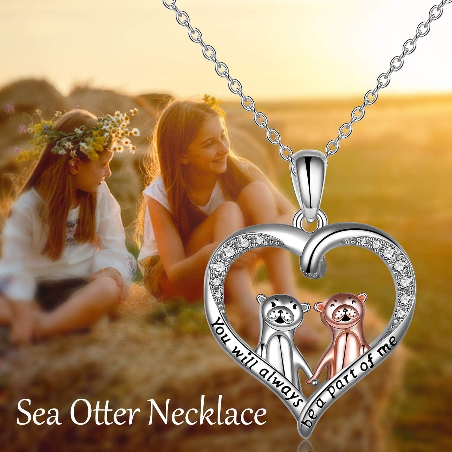 Otter Gifts for Women Sterling Silver Crystal Sea Otter Necklace Cute Otter Pendant for Mom Sister Girls Christmas Jewelry Gift