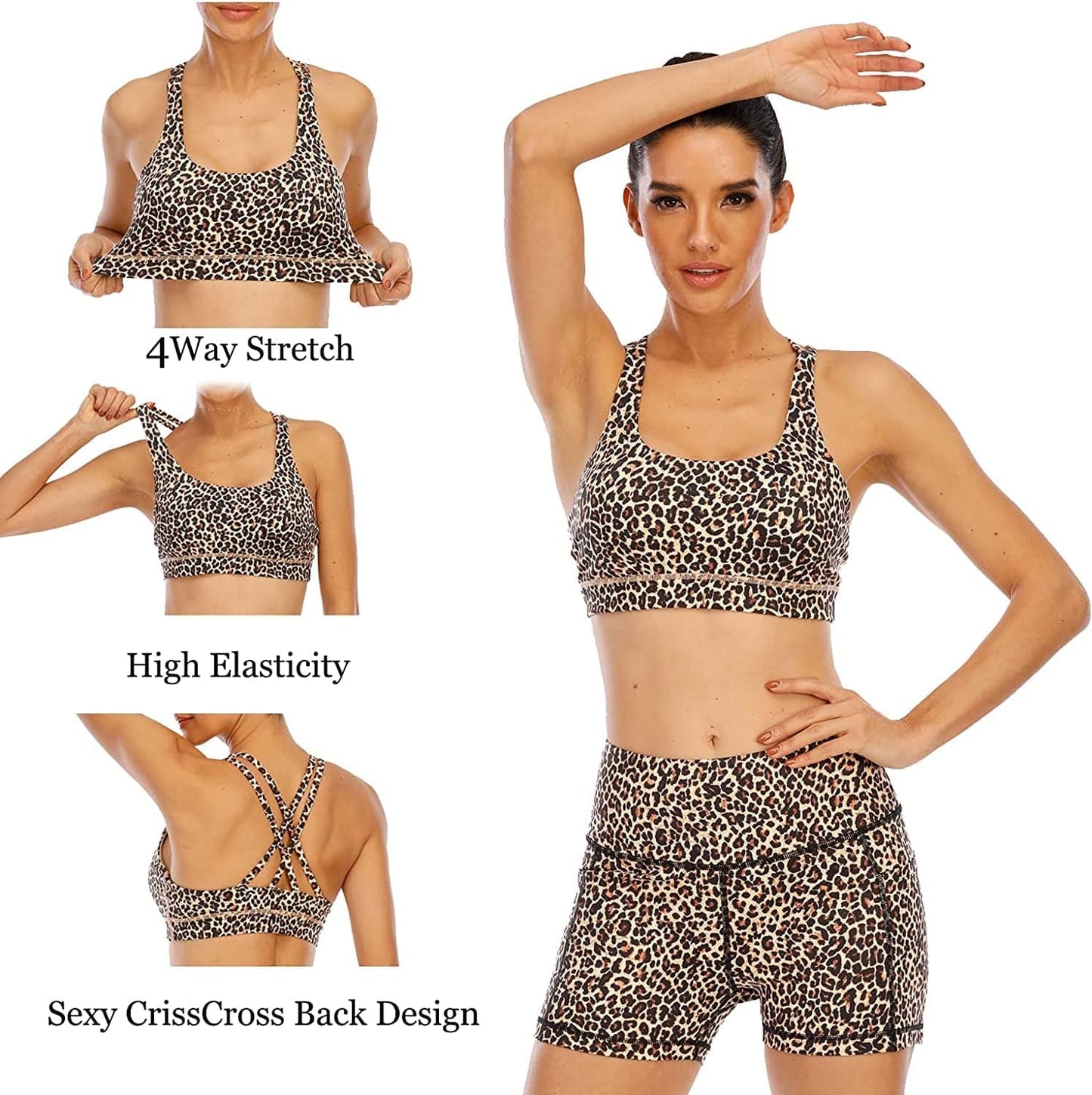 OUYISHANG Strappy Yoga Workout Sports Bras for Women Criss Cross Back Medium Support Running Bra with Removable Cups
