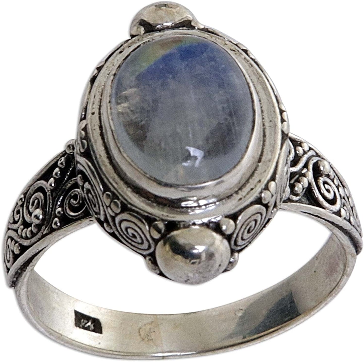 Oval Rainbow Moonstone .925 Sterling Silver Cocktail Ring, Magic Portal'