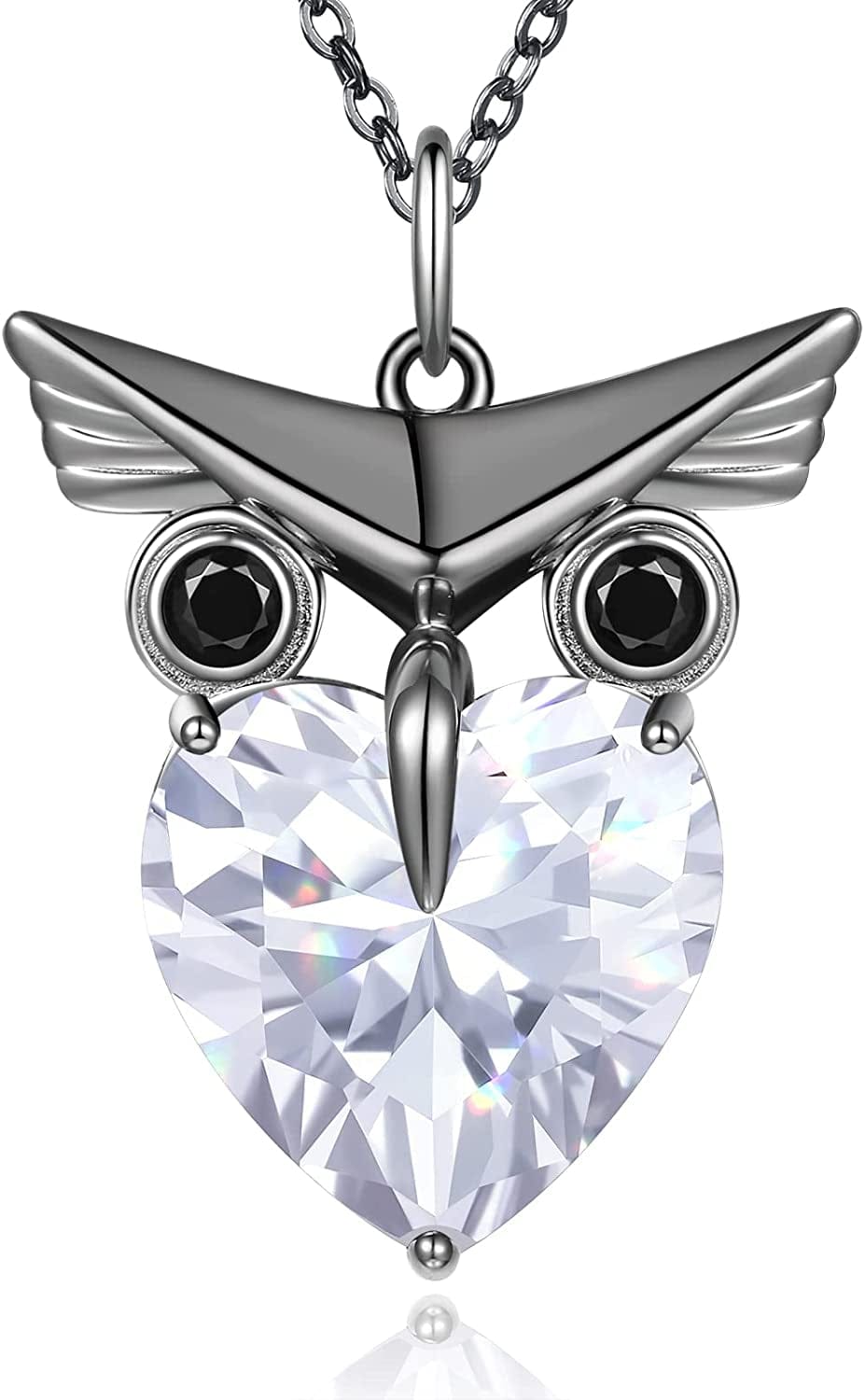 Owl Heart Pendant Necklaces for Women 925 Sterling Silver Zirconia Animal Pendant Necklace Mother'S Day Jewelry Gifts for Mom Daughter Sister Grandma Wife Her Black-White