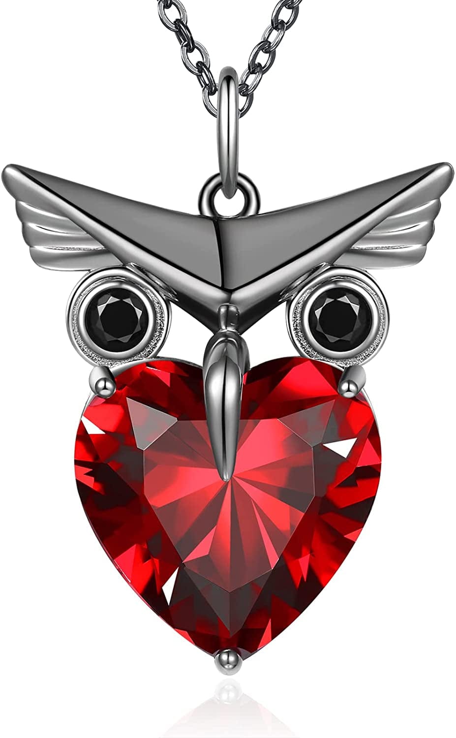 Owl Heart Pendant Necklaces for Women 925 Sterling Silver Zirconia Animal Pendant Necklace Mother'S Day Jewelry Gifts for Mom Daughter Sister Grandma Wife Her Black-Maple Red