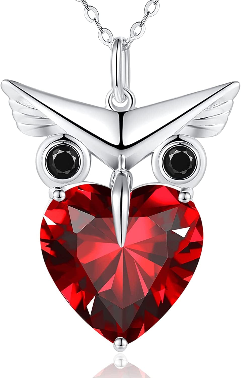 Owl Heart Pendant Necklaces for Women 925 Sterling Silver Zirconia Animal Pendant Necklace Mother'S Day Jewelry Gifts for Mom Daughter Sister Grandma Wife Her Maple Red