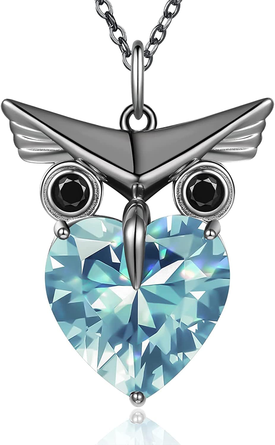 Owl Heart Pendant Necklaces for Women 925 Sterling Silver Zirconia Animal Pendant Necklace Mother'S Day Jewelry Gifts for Mom Daughter Sister Grandma Wife Her Black-Sea Blue