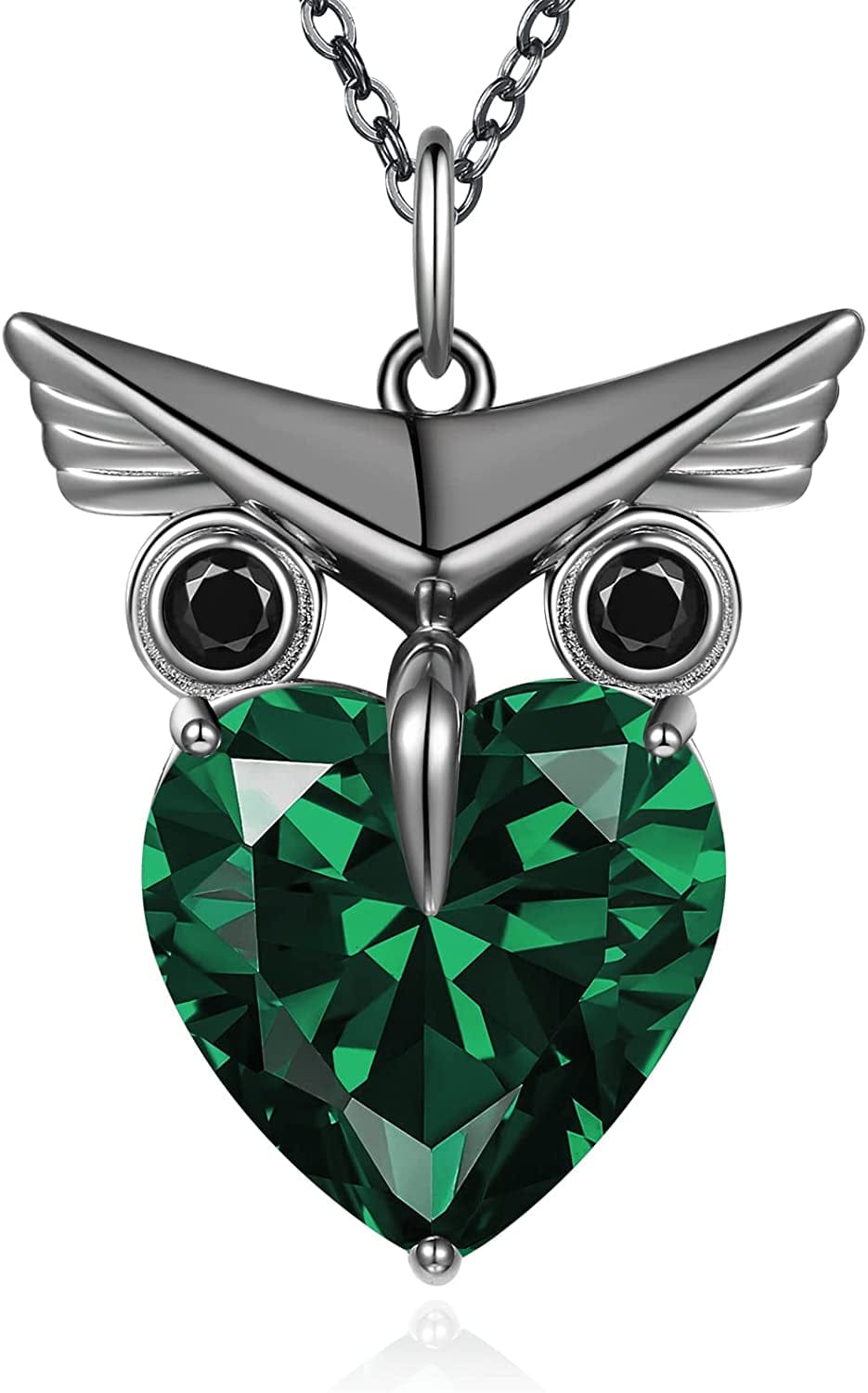 Owl Heart Pendant Necklaces for Women 925 Sterling Silver Zirconia Animal Pendant Necklace Mother'S Day Jewelry Gifts for Mom Daughter Sister Grandma Wife Her Black-Forest Green