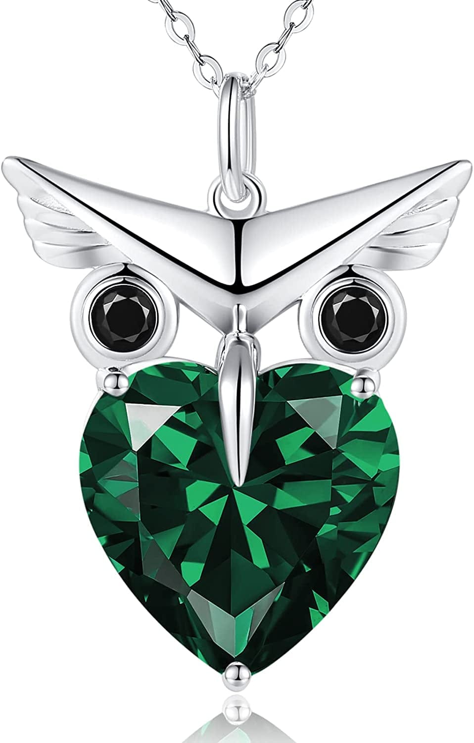 Owl Heart Pendant Necklaces for Women 925 Sterling Silver Zirconia Animal Pendant Necklace Mother'S Day Jewelry Gifts for Mom Daughter Sister Grandma Wife Her Forest Green