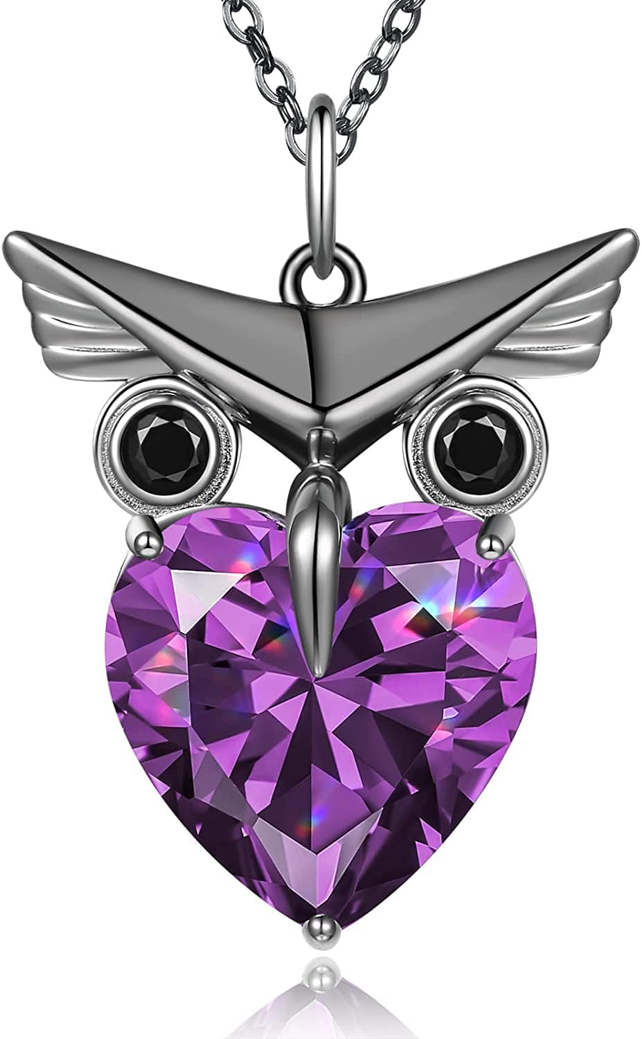 Owl Heart Pendant Necklaces for Women 925 Sterling Silver Zirconia Animal Pendant Necklace Mother'S Day Jewelry Gifts for Mom Daughter Sister Grandma Wife Her Black-Violet