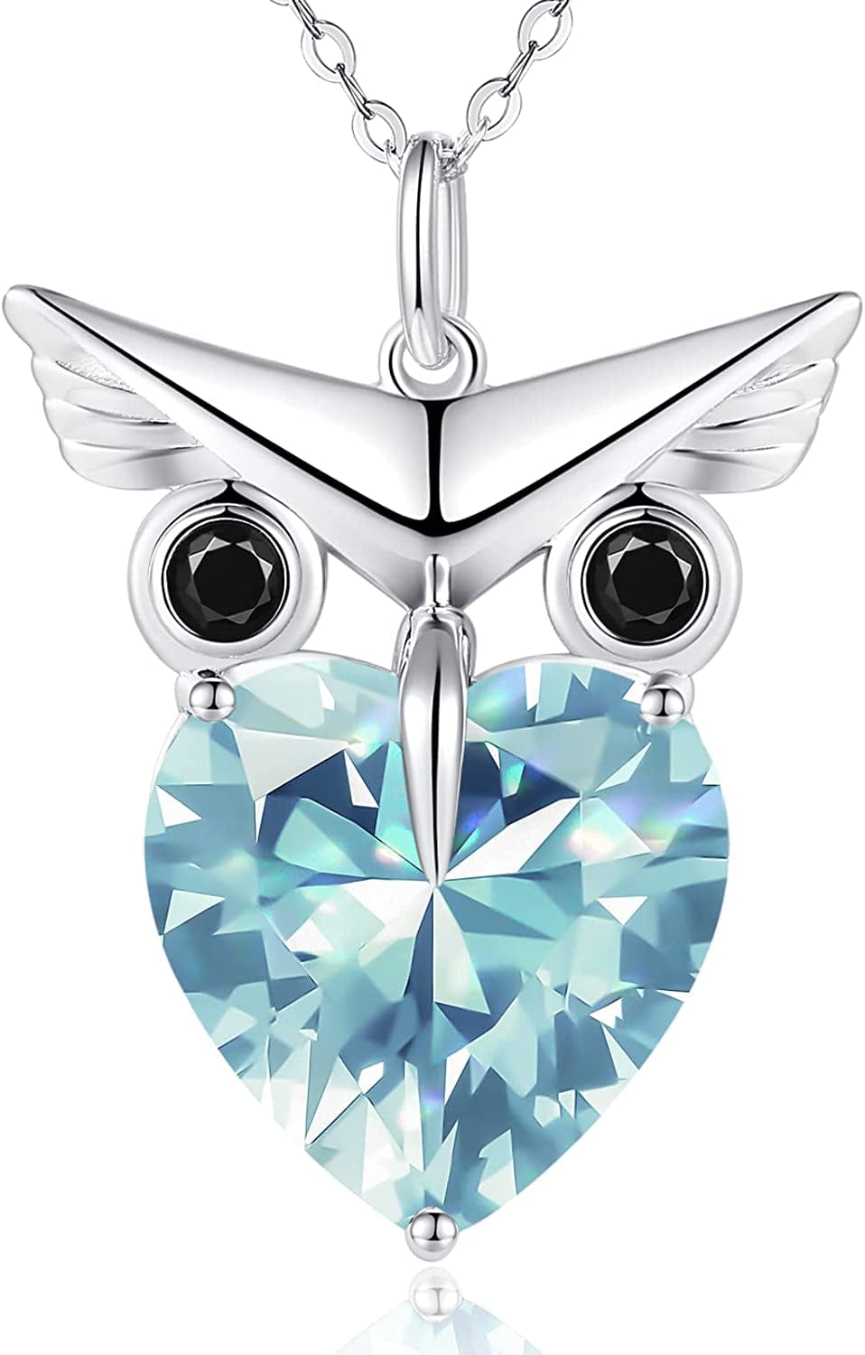Owl Heart Pendant Necklaces for Women 925 Sterling Silver Zirconia Animal Pendant Necklace Mother'S Day Jewelry Gifts for Mom Daughter Sister Grandma Wife Her Sea Blue