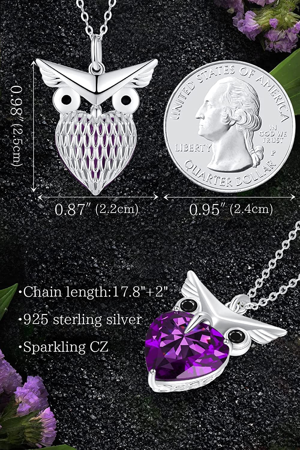 Owl Heart Pendant Necklaces for Women 925 Sterling Silver Zirconia Animal Pendant Necklace Mother'S Day Jewelry Gifts for Mom Daughter Sister Grandma Wife Her