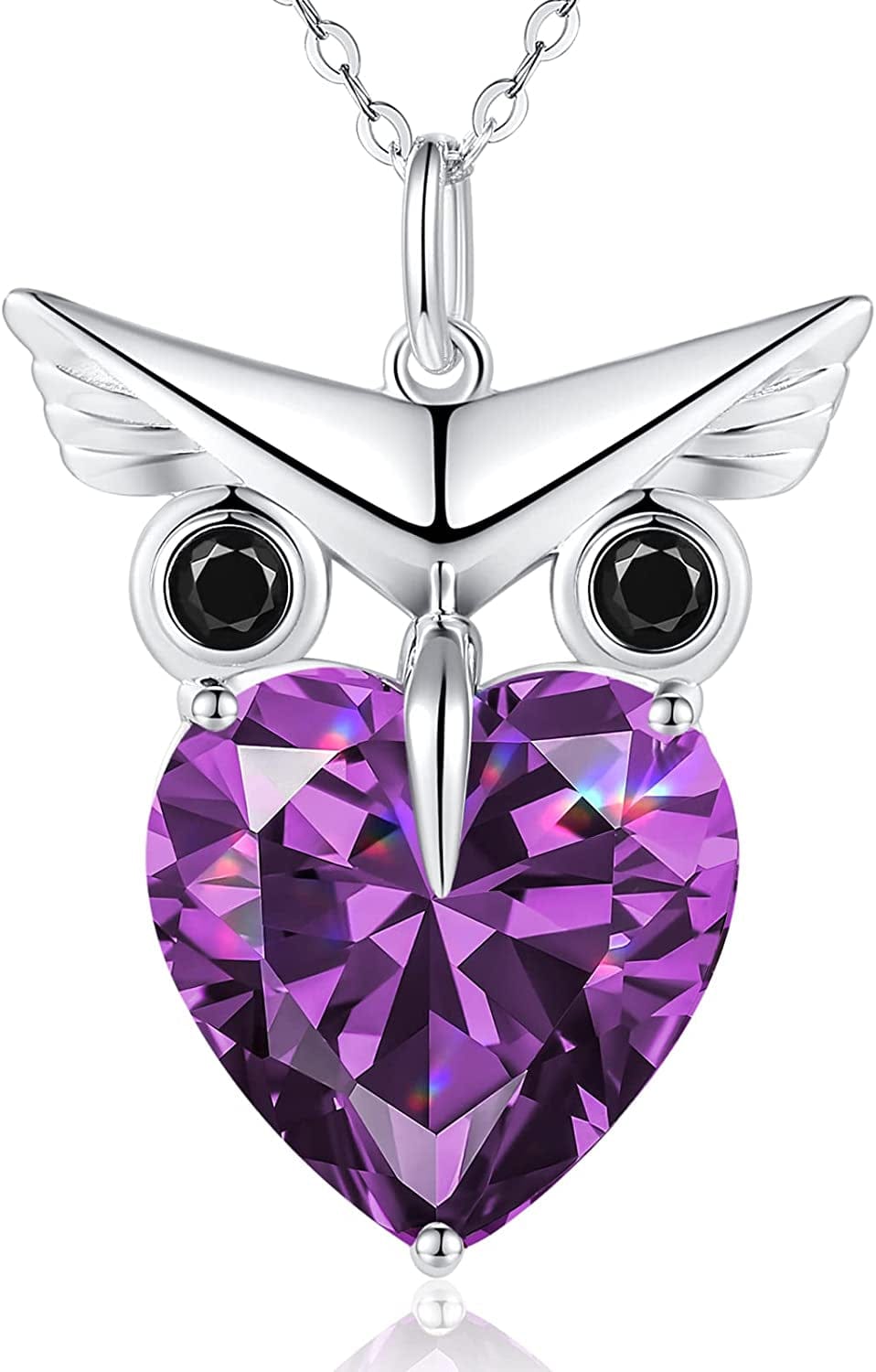 Owl Heart Pendant Necklaces for Women 925 Sterling Silver Zirconia Animal Pendant Necklace Mother'S Day Jewelry Gifts for Mom Daughter Sister Grandma Wife Her Violet