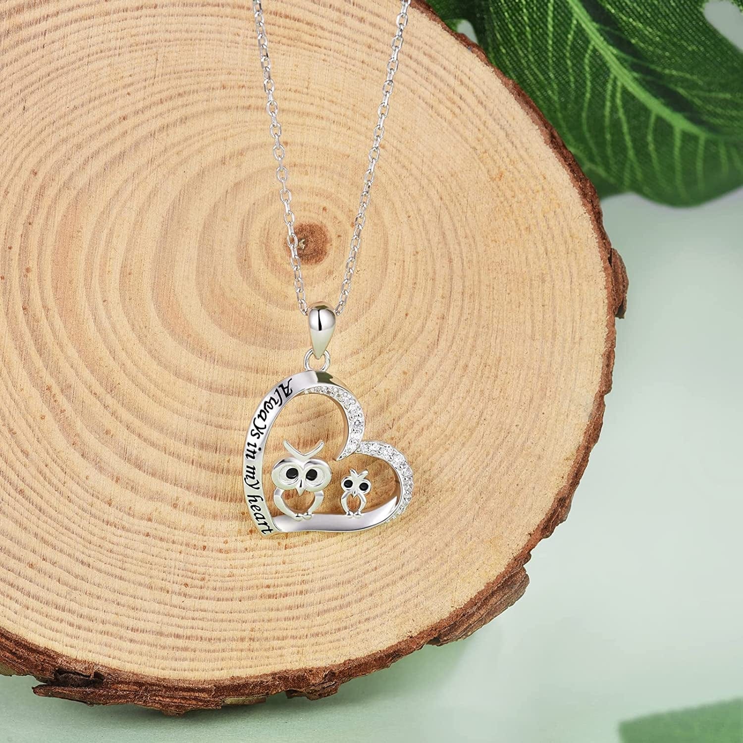 Owl Necklaces for Women Girls 925 Sterling Silver Mother Daughter Cute Owl Always in My Heart Pendant Necklace Animal Jewelry for Birthday Mother'S Day Gift