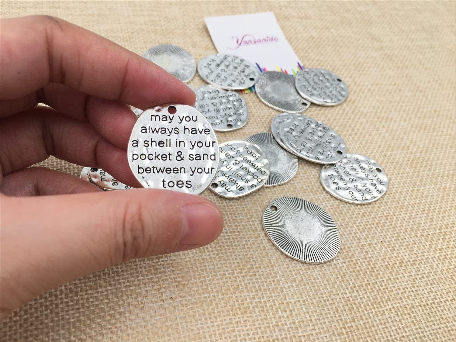 Pack of 20 Alloy ''May You Always Have a Shell in Your Pocket and Sand between Your Toes'' DIY Antique Charms Pendant for Making Bracelet and Necklace (20Pcs)
