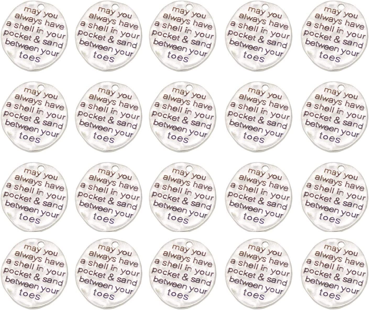 Pack of 20 Alloy ''May You Always Have a Shell in Your Pocket and Sand between Your Toes'' DIY Antique Charms Pendant for Making Bracelet and Necklace (20Pcs)