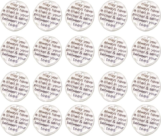Pack of 20 Alloy ''May You Always Have a Shell in Your Pocket and Sand between Your Toes'' DIY Antique Charms Pendant for Making Bracelet and Necklace (20Pcs)
