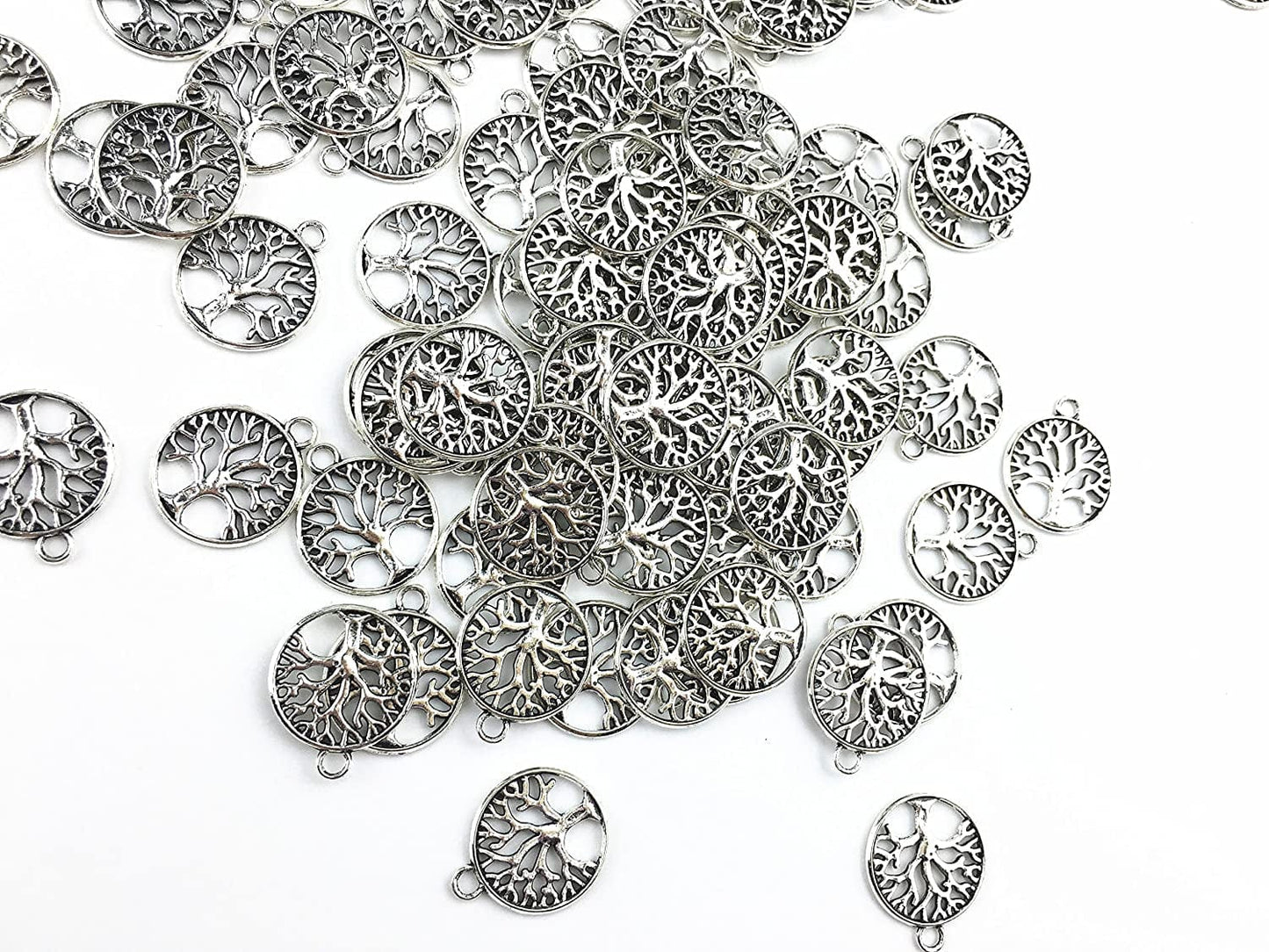 Pack of 50 Tree of Life Charms Jewelry Making Silver Charms Mixed Smooth Tibetan Silver Metal Charms Pendants DIY for Necklace Bracelet Jewelry Making and Crafting