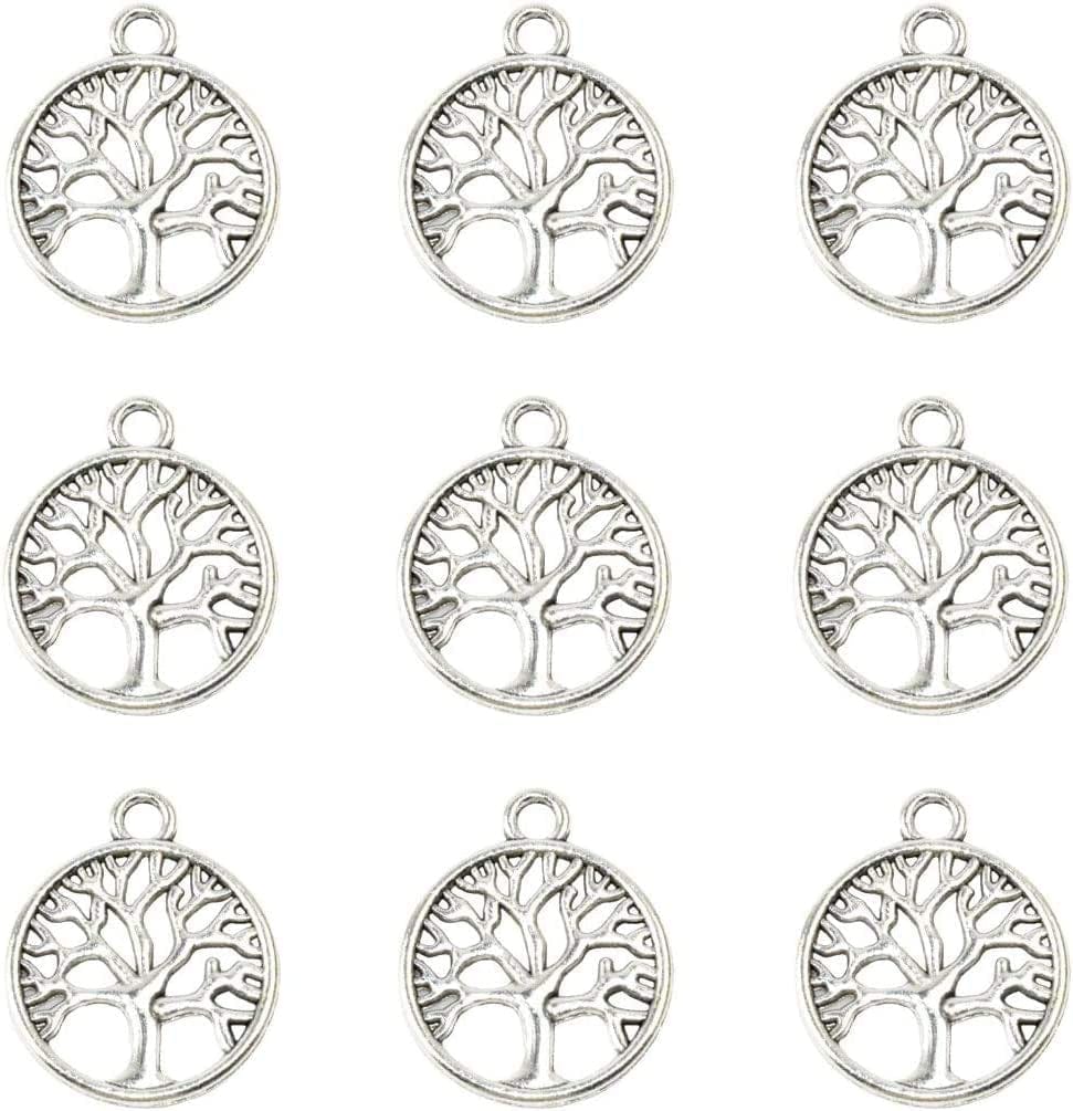 Pack of 50 Tree of Life Charms Jewelry Making Silver Charms Mixed Smooth Tibetan Silver Metal Charms Pendants DIY for Necklace Bracelet Jewelry Making and Crafting