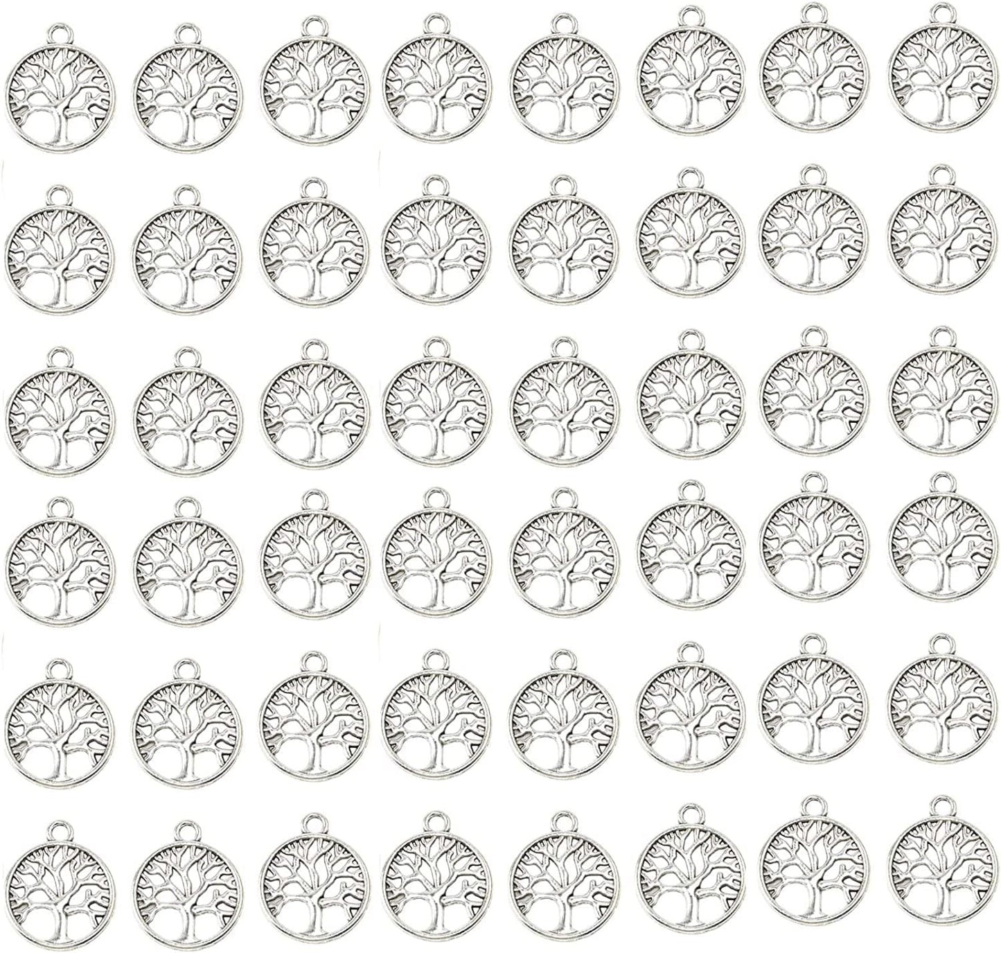 Pack of 50 Tree of Life Charms Jewelry Making Silver Charms Mixed Smooth Tibetan Silver Metal Charms Pendants DIY for Necklace Bracelet Jewelry Making and Crafting