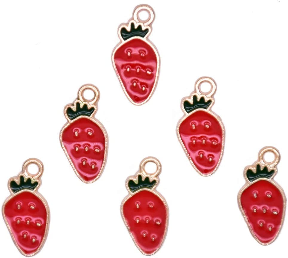 Pack of 80 Coconut Tree Enamel Charms Gold Plated Colored Pendants Hawaii Style Accessories for Necklace Bracelet Jewelry Making DIY Crafting VID338 Strawberry