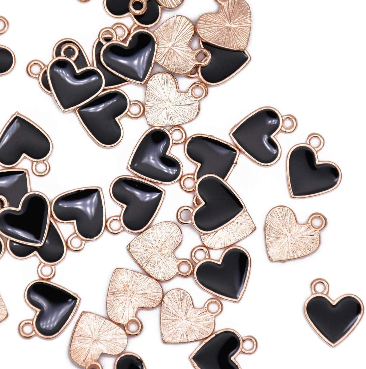 Pack of 80 Coconut Tree Enamel Charms Gold Plated Colored Pendants Hawaii Style Accessories for Necklace Bracelet Jewelry Making DIY Crafting VID318 Side Ring Heart Black