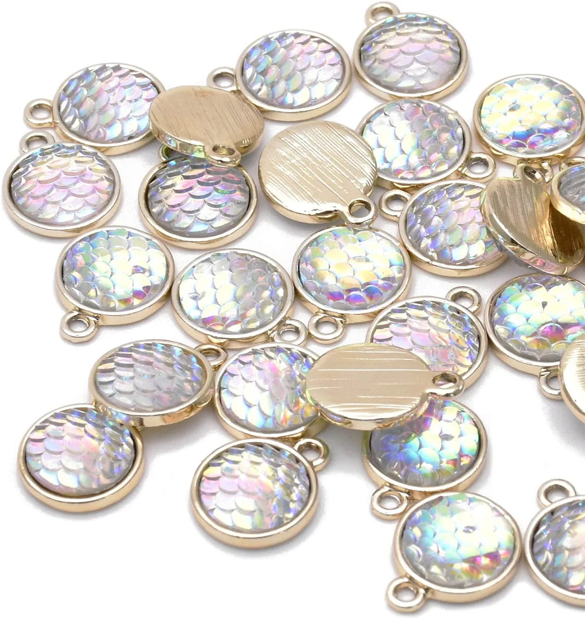 Pack of 80 Coconut Tree Enamel Charms Gold Plated Colored Pendants Hawaii Style Accessories for Necklace Bracelet Jewelry Making DIY Crafting VID341 Mermaid Scale