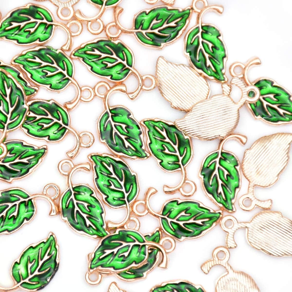 Pack of 80 Coconut Tree Enamel Charms Gold Plated Colored Pendants Hawaii Style Accessories for Necklace Bracelet Jewelry Making DIY Crafting VID311 Green Leaves