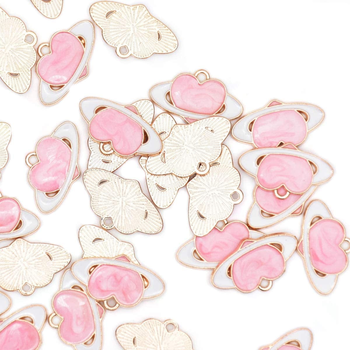 Pack of 80 Coconut Tree Enamel Charms Gold Plated Colored Pendants Hawaii Style Accessories for Necklace Bracelet Jewelry Making DIY Crafting VID308 Heart Planet