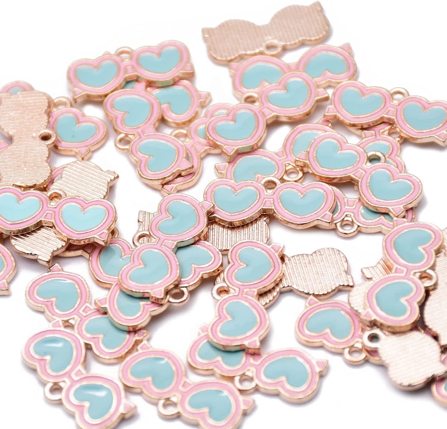 Pack of 80 Coconut Tree Enamel Charms Gold Plated Colored Pendants Hawaii Style Accessories for Necklace Bracelet Jewelry Making DIY Crafting VID348 Heart Sunglasses