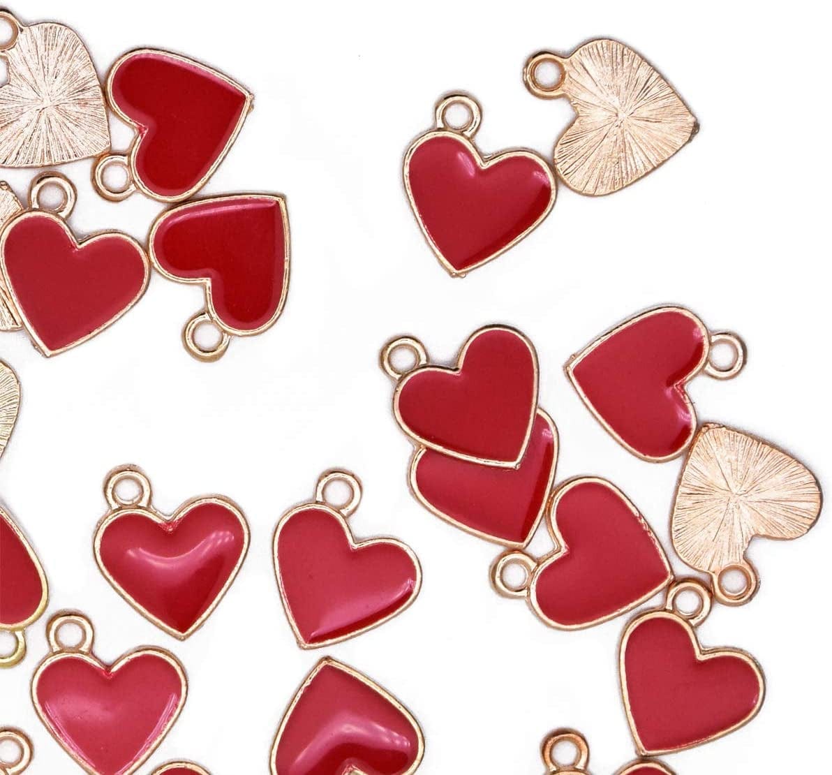 Pack of 80 Coconut Tree Enamel Charms Gold Plated Colored Pendants Hawaii Style Accessories for Necklace Bracelet Jewelry Making DIY Crafting VID320 Side Ring Heart Red