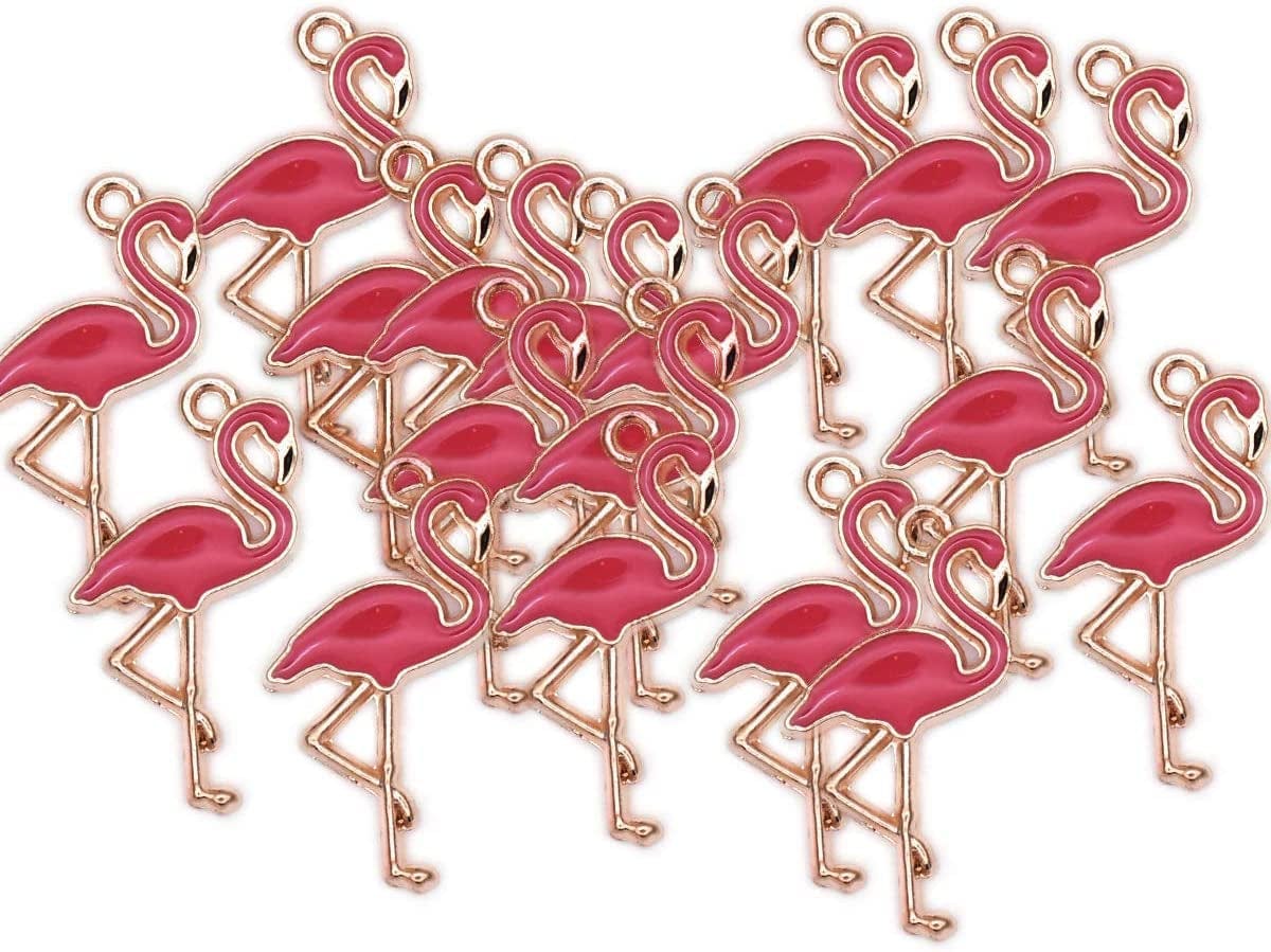 Pack of 80 Coconut Tree Enamel Charms Gold Plated Colored Pendants Hawaii Style Accessories for Necklace Bracelet Jewelry Making DIY Crafting VID329 Flamingo