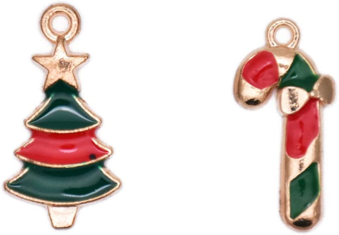 Pack of 80 Coconut Tree Enamel Charms Gold Plated Colored Pendants Hawaii Style Accessories for Necklace Bracelet Jewelry Making DIY Crafting VID335 Christmas Tree and Candy Cane