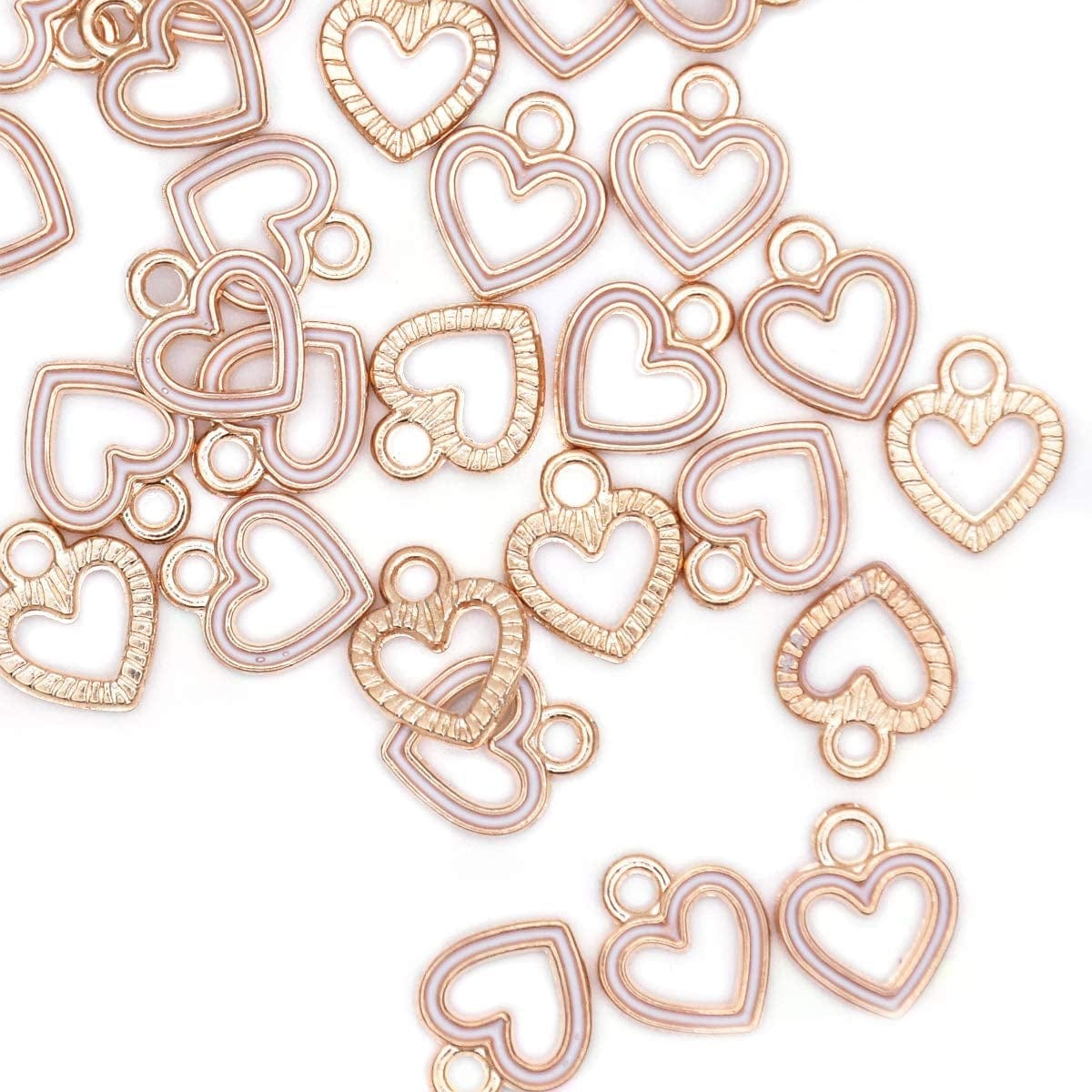 Pack of 80 Coconut Tree Enamel Charms Gold Plated Colored Pendants Hawaii Style Accessories for Necklace Bracelet Jewelry Making DIY Crafting VID317 Heart Circle White