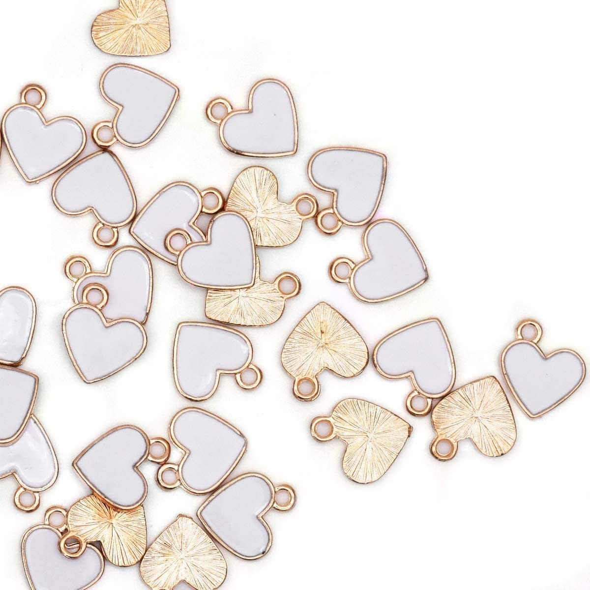 Pack of 80 Coconut Tree Enamel Charms Gold Plated Colored Pendants Hawaii Style Accessories for Necklace Bracelet Jewelry Making DIY Crafting VID319 Side Ring Heart White