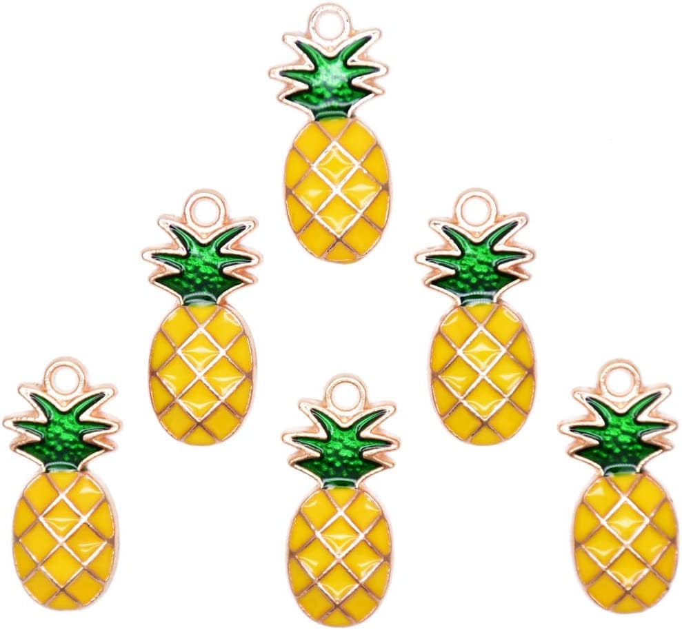 Pack of 80 Coconut Tree Enamel Charms Gold Plated Colored Pendants Hawaii Style Accessories for Necklace Bracelet Jewelry Making DIY Crafting VID339 Pineapple
