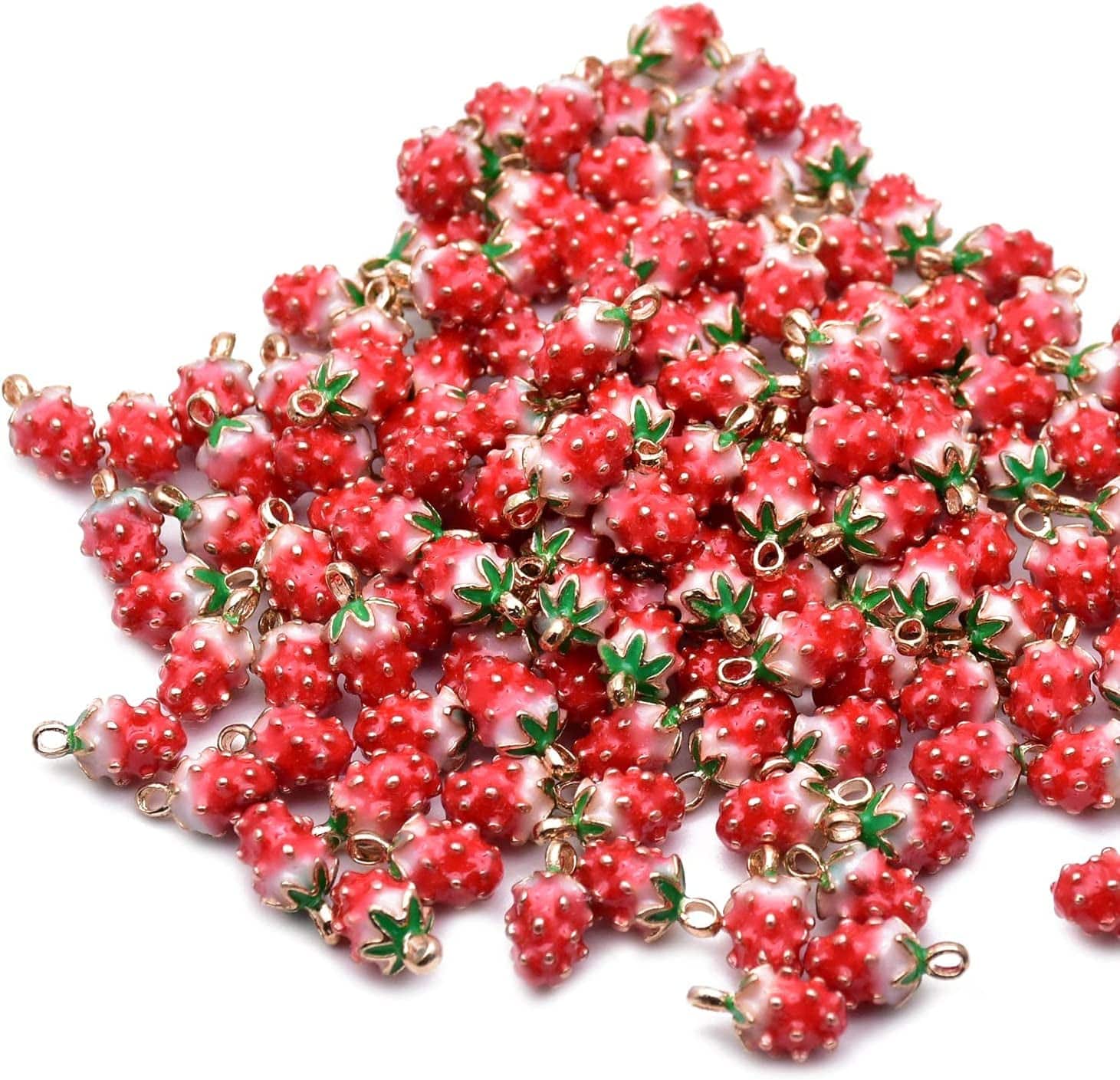 Pack of 80 Coconut Tree Enamel Charms Gold Plated Colored Pendants Hawaii Style Accessories for Necklace Bracelet Jewelry Making DIY Crafting VID353 3D Strawberry