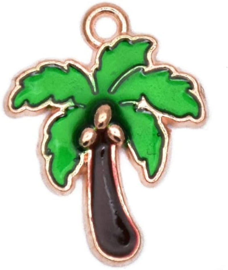Pack of 80 Coconut Tree Enamel Charms Gold Plated Colored Pendants Hawaii Style Accessories for Necklace Bracelet Jewelry Making DIY Crafting
