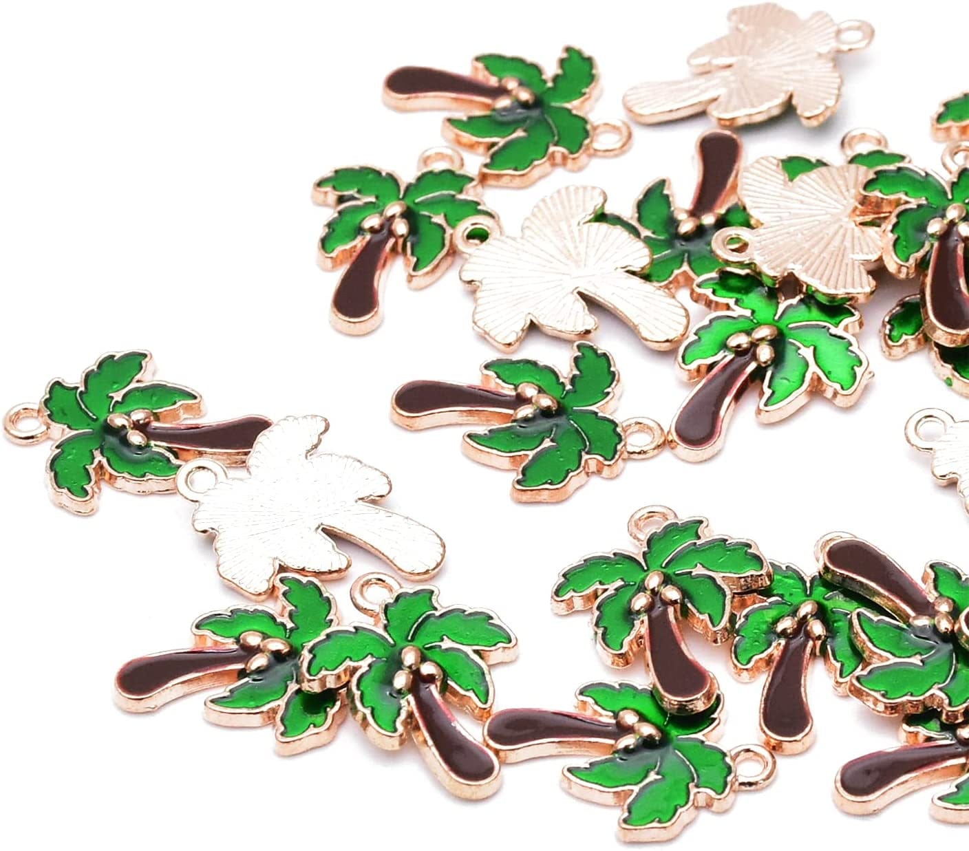 Pack of 80 Coconut Tree Enamel Charms Gold Plated Colored Pendants Hawaii Style Accessories for Necklace Bracelet Jewelry Making DIY Crafting VID342 Coconut Tree