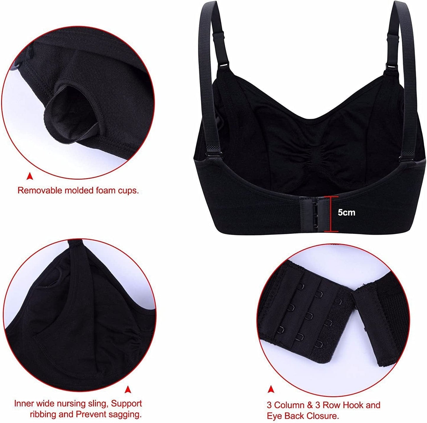Padded Nursing Bra for Women Sleep Maternity Bralette for Breastfeeding Pack of 5