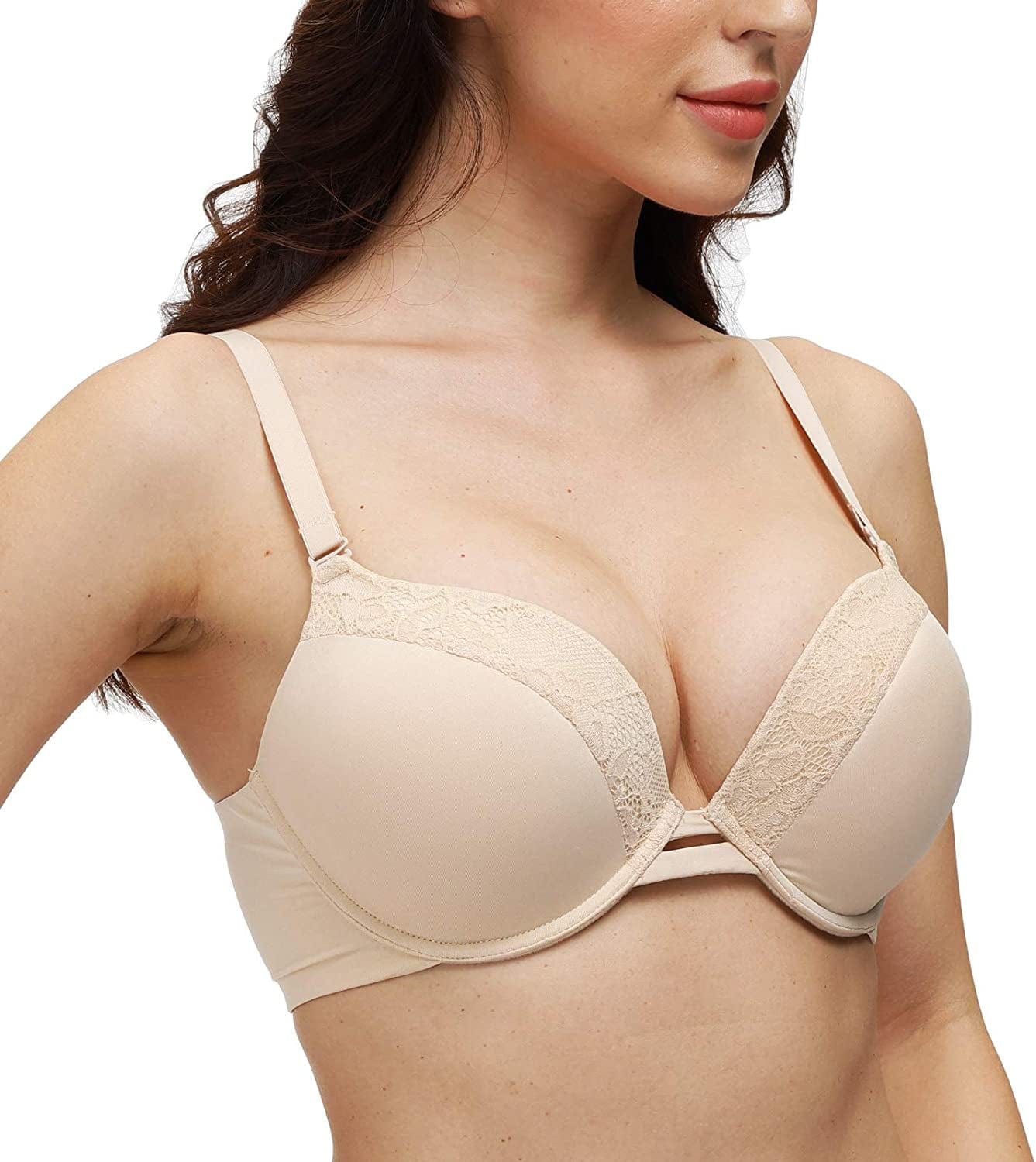 Padded Push up Bra Lift Underwire Support Plunge T Shirt Brassiere for Women Add One Cup