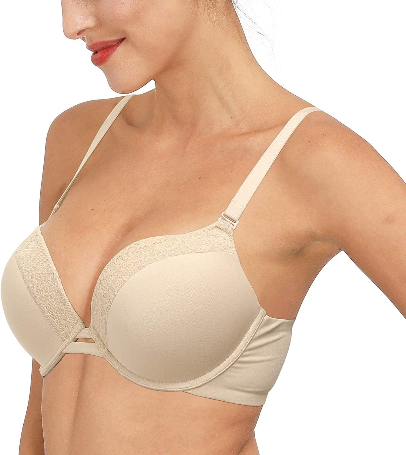 Padded Push up Bra Lift Underwire Support Plunge T Shirt Brassiere for Women Add One Cup