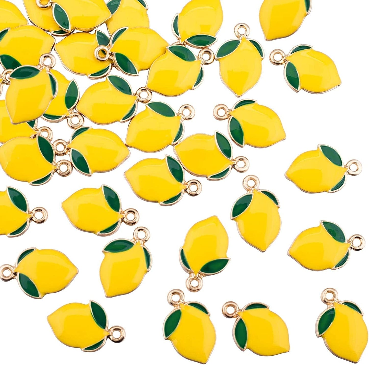 PAGOW 35Pcs Yellow Lemon Enamel Charm, Fruit Charm Gold Plated Pendants for Jewelry Making Findings DIY Necklace Bracelet Craft Art Accessories
