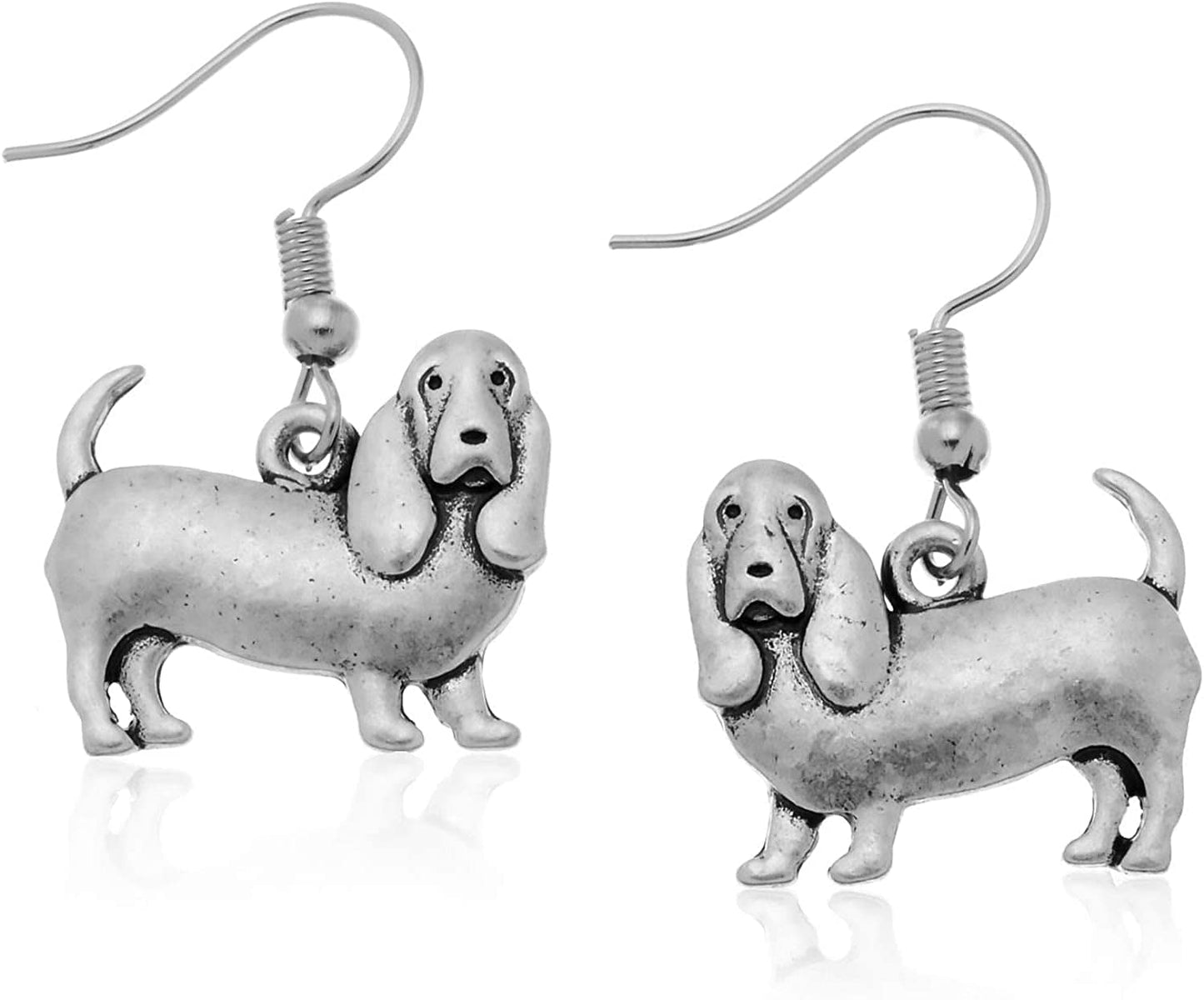 Pammyj Dog Jewelry - Girls and Womens Drop Earrings Basset Hound