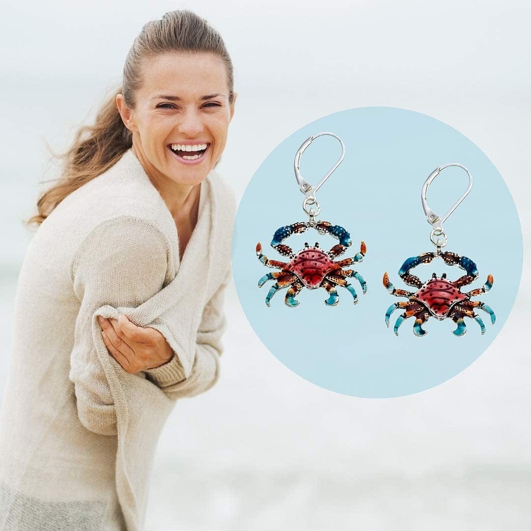 Pammyj Red and Blue Crab Dangle Earrings