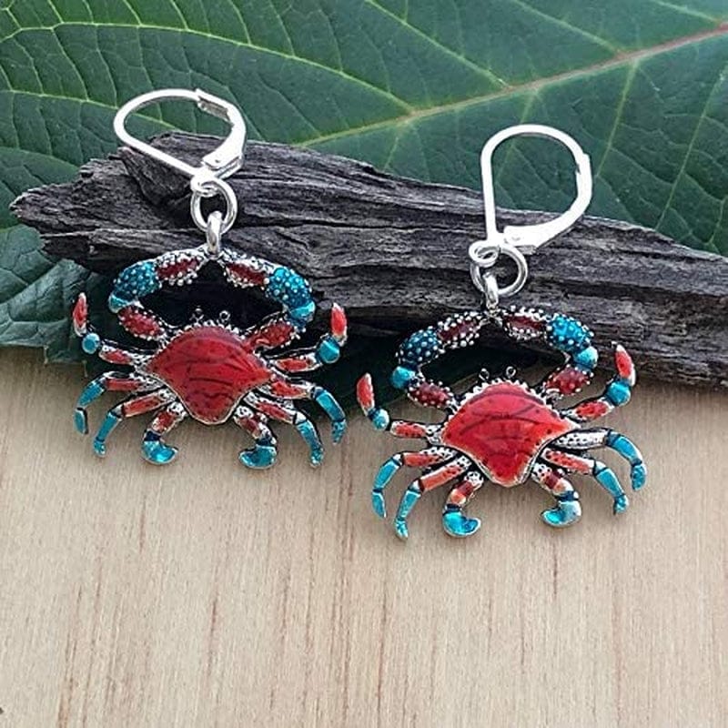 Pammyj Red and Blue Crab Dangle Earrings