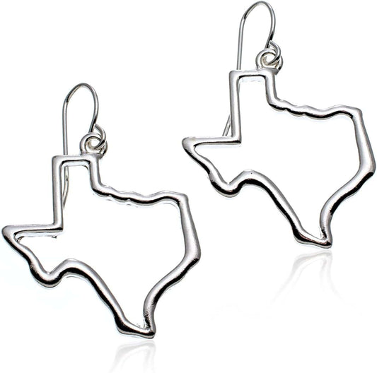 Pammyj State of Texas Dangle Earrings SilverTone